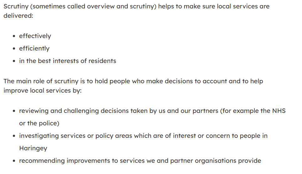Learn how decisions are scrutinised at Haringey Council