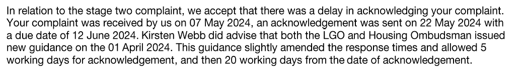and then 20 working days from the date of acknowledgement.