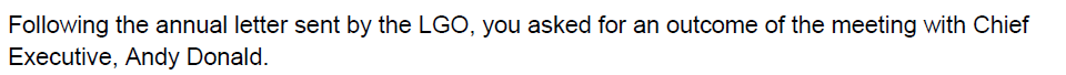 Following the annual letter sent by the LGO